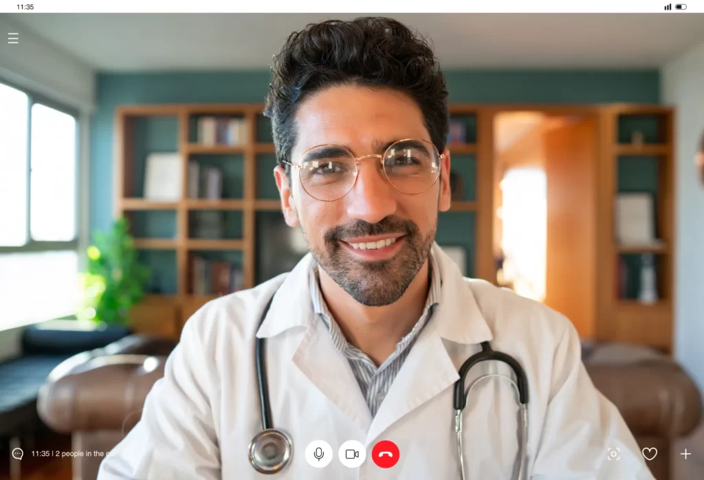 smiling adult man on video call utc ()